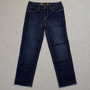 Seven7 Jeans Womens Blue Denim Tower Straight Crop Mid Rise Raw Hem Size 4
